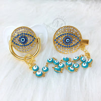 MIYOCAR green Bling evil eye pacifier and clip set pacifier chain holder bling lovely evil eye pacifier AEYE-G