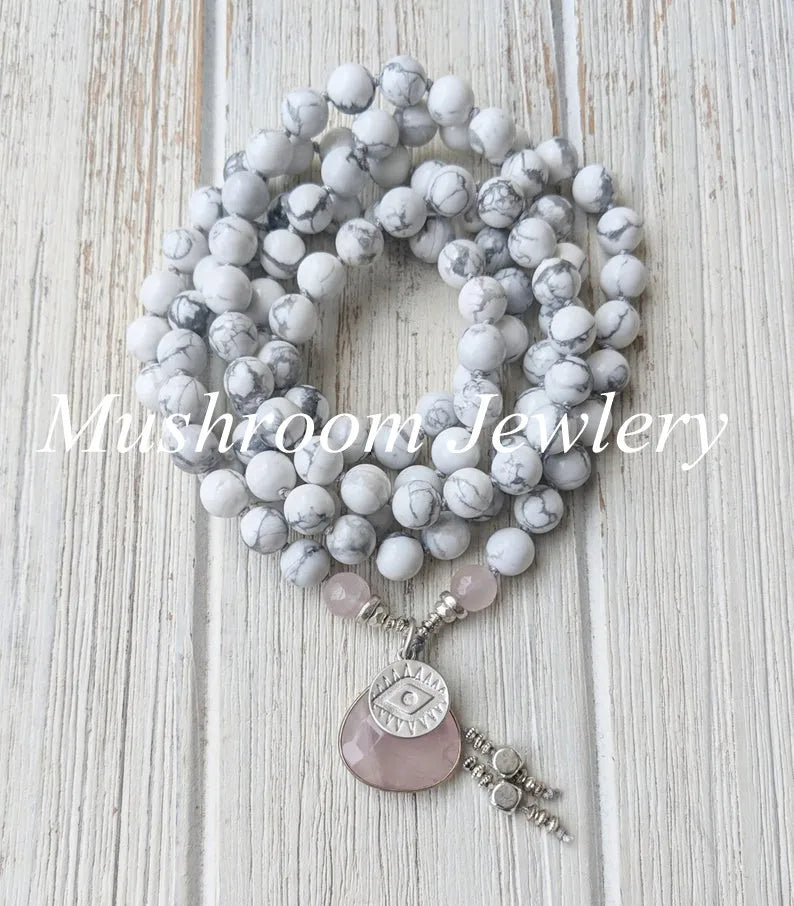 108 evil Eye Pendants Necklace Bohemia knot Howlite Jewelry Beads Stone Necklace