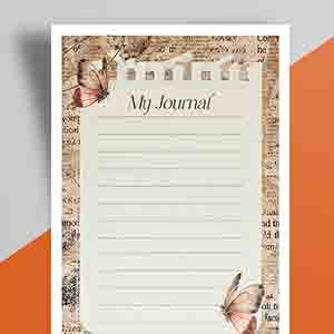 A structured journal template with designated areas for entries, reflections, and future plans.