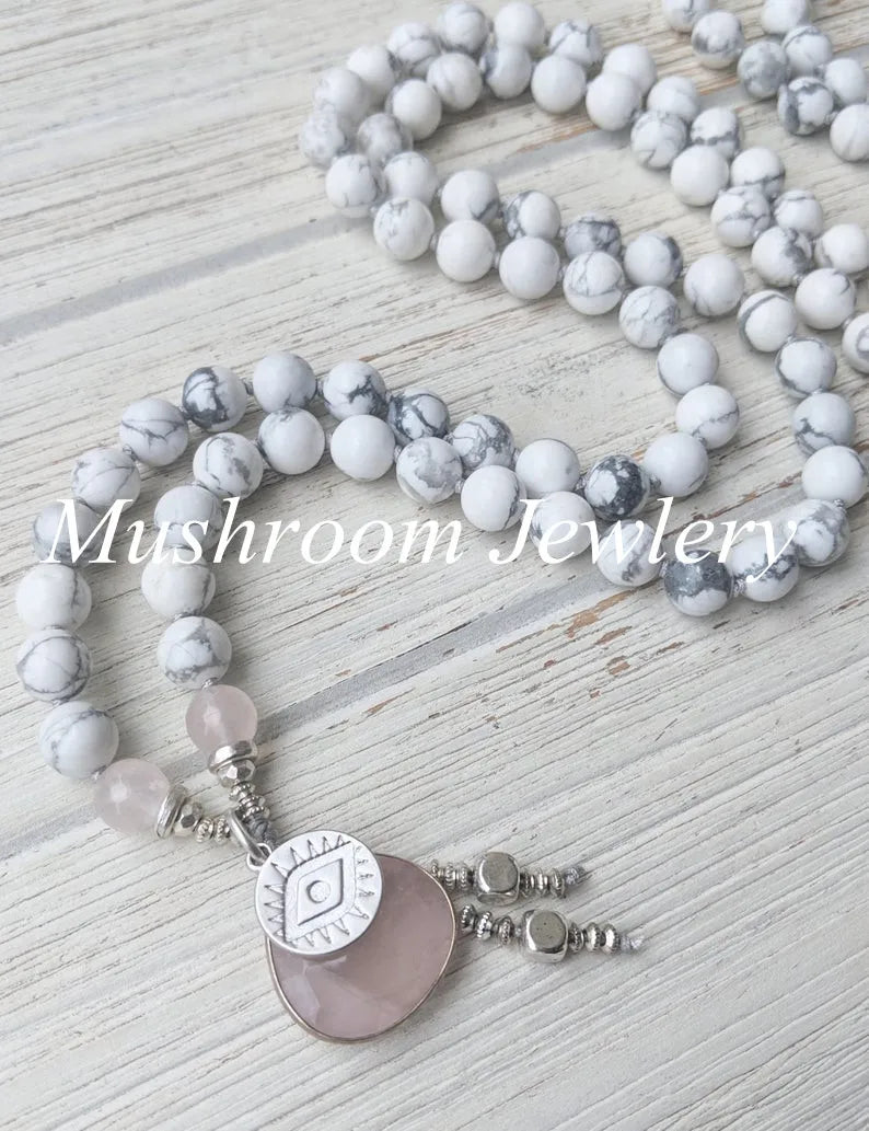 108 evil Eye Pendants Necklace Bohemia knot Howlite Jewelry Beads Stone Necklace
