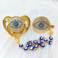 MIYOCAR green Bling evil eye pacifier and clip set pacifier chain holder bling lovely evil eye pacifier AEYE-G