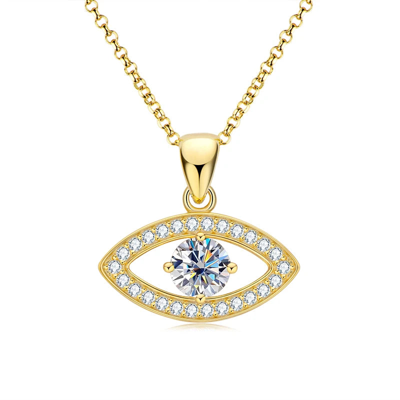 Anziw 6.5mm Round Cut Moissanite Evil Eye Pendant Necklace 925 Sterling Silver Women Minimalist Protection Choker Charm Jewelry