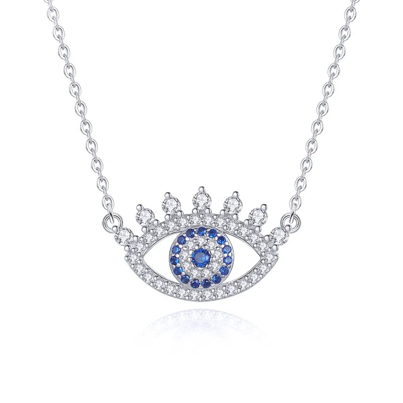 Kaletine Turkish Evil Eye Necklace Crystal Lucky Heart Eye Pendant 925 Sterling Silver Necklace Choker Lady Charm Jewelry