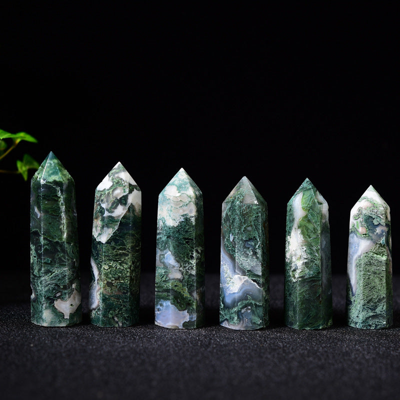 Natural Water Grass Agate Single Pointed Column With Hole Raw