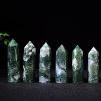 Natural Water Grass Agate Single Pointed Column With Hole Raw