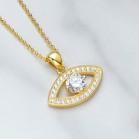 Anziw 6.5mm Round Cut Moissanite Evil Eye Pendant Necklace 925 Sterling Silver Women Minimalist Protection Choker Charm Jewelry