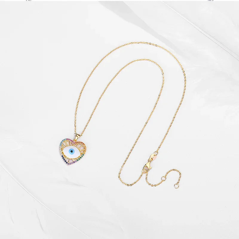 Kaletine Turkish Evil Eye Necklace Crystal Lucky Heart Eye Pendant 925 Sterling Silver Necklace Choker Lady Charm Jewelry