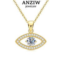Anziw 6.5mm Round Cut Moissanite Evil Eye Pendant Necklace 925 Sterling Silver Women Minimalist Protection Choker Charm Jewelry