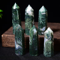 Natural Water Grass Agate Single Pointed Column With Hole Raw