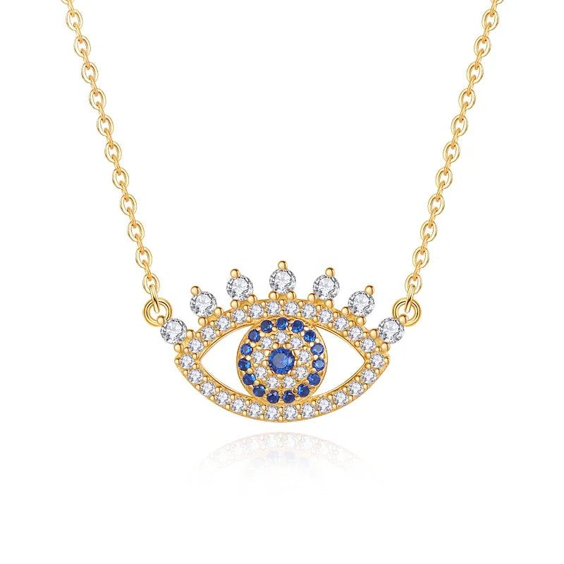 Kaletine Turkish Evil Eye Necklace Crystal Lucky Heart Eye Pendant 925 Sterling Silver Necklace Choker Lady Charm Jewelry