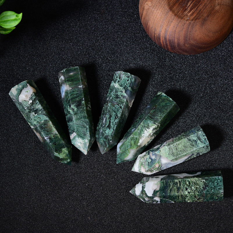 Natural Water Grass Agate Single Pointed Column With Hole Raw