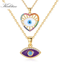 Kaletine Turkish Evil Eye Necklace Crystal Lucky Heart Eye Pendant 925 Sterling Silver Necklace Choker Lady Charm Jewelry