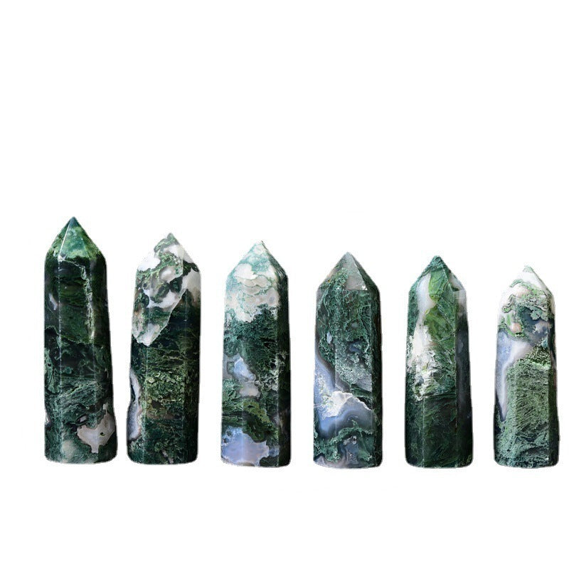 Natural Water Grass Agate Single Pointed Column With Hole Raw