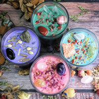 Spiritual Manifestation Dried Flower Crystal Scented Candles Rich Boujee Candle, Love on me Candle, Get Rich Money Candle, All Blue Everything Protection Candle. Yellow Get like me self-Love Candle etc.