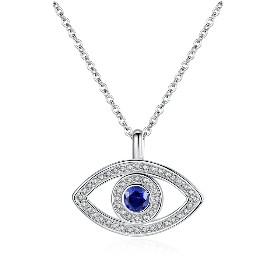 TONGZHE Evil Eyes Pendant 925 Sterling Silver Necklace Long Chain Crystal Turkish Eye necklaces Women Girls luck Fine Jewelry