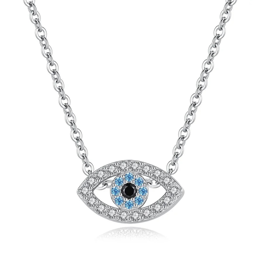 TONGZHE Evil Eyes Pendant 925 Sterling Silver Necklace Long Chain Crystal Turkish Eye necklaces Women Girls luck Fine Jewelry