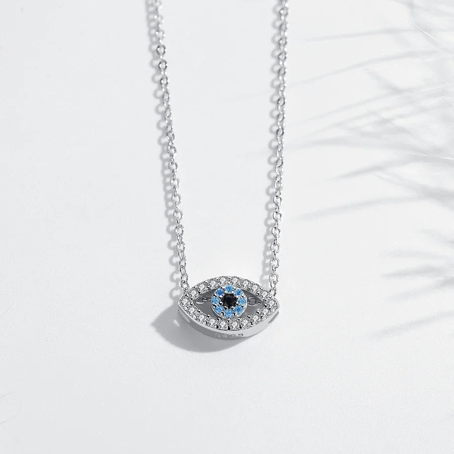 TONGZHE Evil Eyes Pendant 925 Sterling Silver Necklace Long Chain Crystal Turkish Eye necklaces Women Girls luck Fine Jewelry