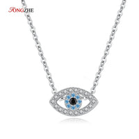 TONGZHE Evil Eyes Pendant 925 Sterling Silver Necklace Long Chain Crystal Turkish Eye necklaces Women Girls luck Fine Jewelry