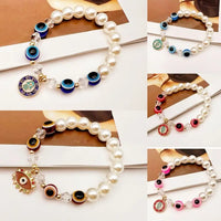 Lucky Eye Pearl Metal Beads Bracelet Set Turkish Eye of Evil Beaded Bracelet with Charm