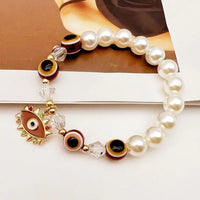 Lucky Eye Pearl Metal Beads Bracelet Set Turkish Eye of Evil Beaded Bracelet with Charm