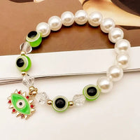 Lucky Eye Pearl Metal Beads Bracelet Set Turkish Eye of Evil Beaded Bracelet with Charm