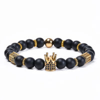 Black Stone Onyx Adjustable CZ Imperial Crown Bracelet