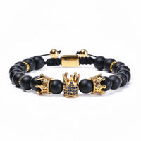 Black Stone Onyx Adjustable CZ Imperial Crown Bracelet